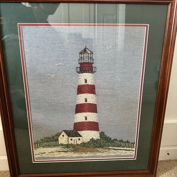 Framed Lighthouse Needlepoint Art